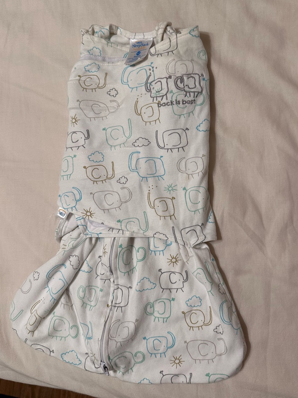 Halo White Sleep Sack with Elephant Pattern